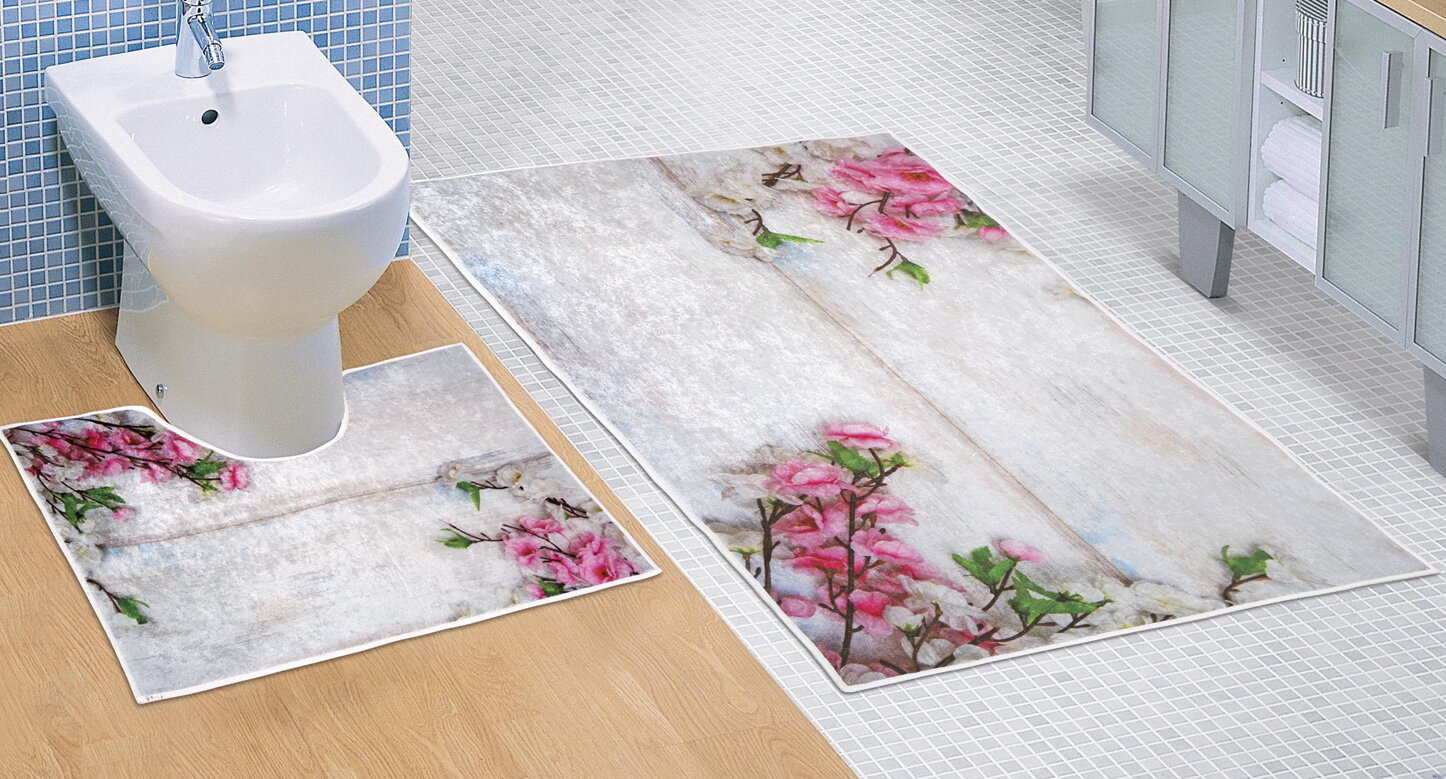 Koupelnová předložka 3D Růžová kytice 60x100+60x50